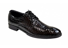 Pantofi barbati office, eleganti din piele naturala, Croco, Negru, LAC, TEST61NC